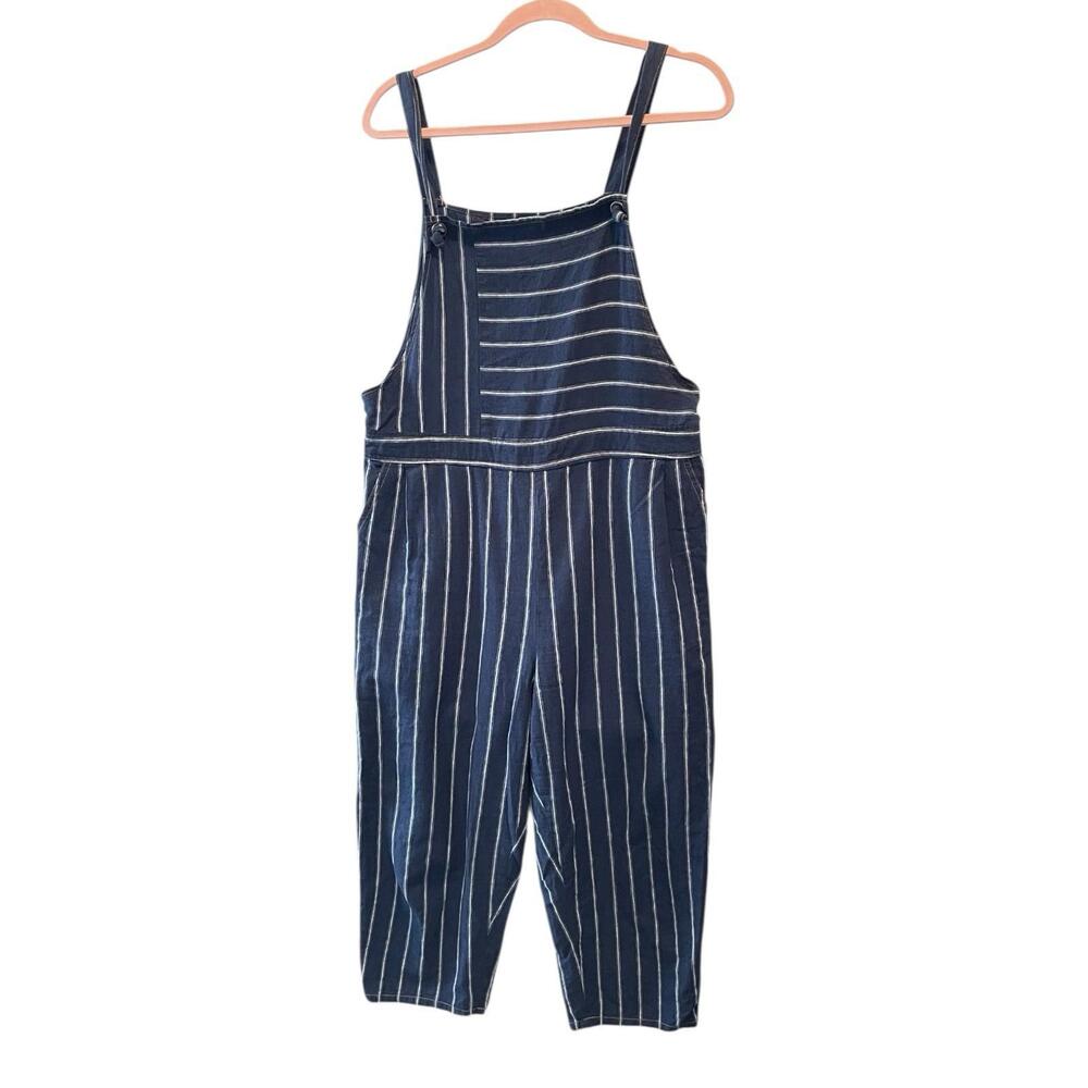 Ten Sixty Sherman Pinstriped Navy White Linen Blend Jumpsuit Blue Size L Crop